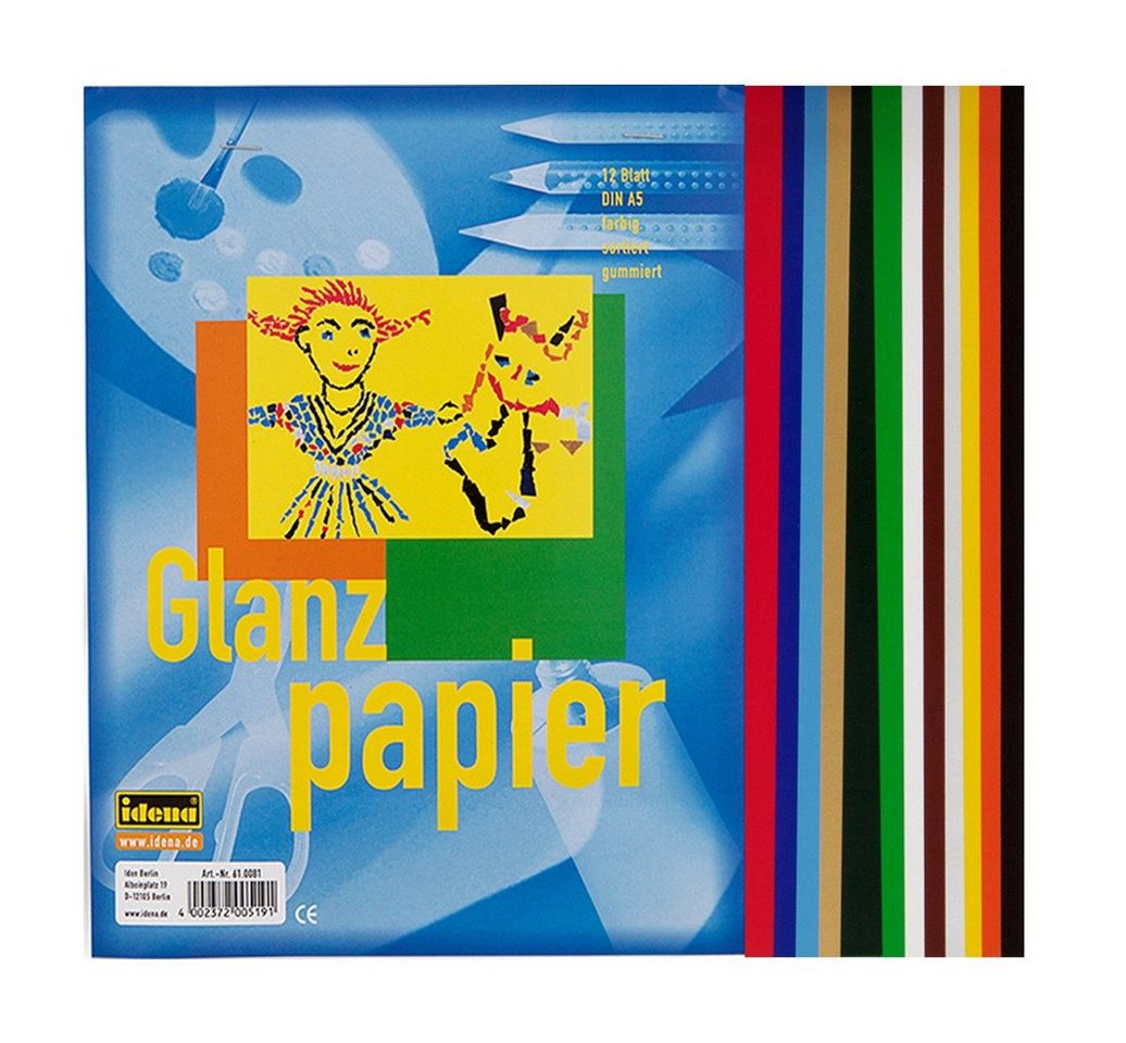 Idena Bastelkartonpapier Idena Glanzpapier A5 12 Blatt sort., gummiert Bild 2