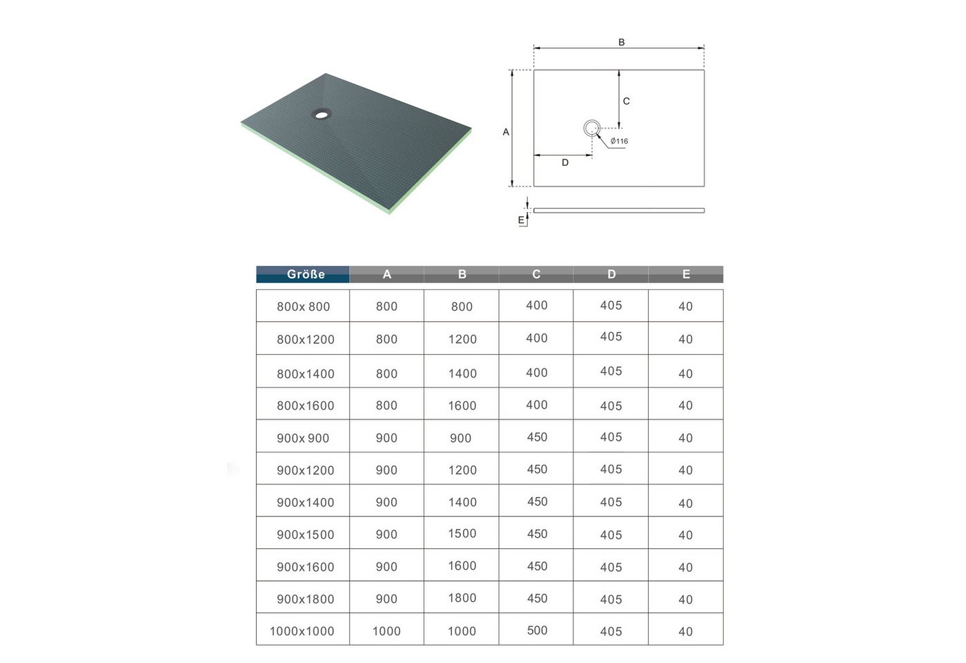 Duschparadies Leichtbeton-Bauplatte Duschelement befliesbar bodeneben Duschboard Wasserdichte Platte Bild 2