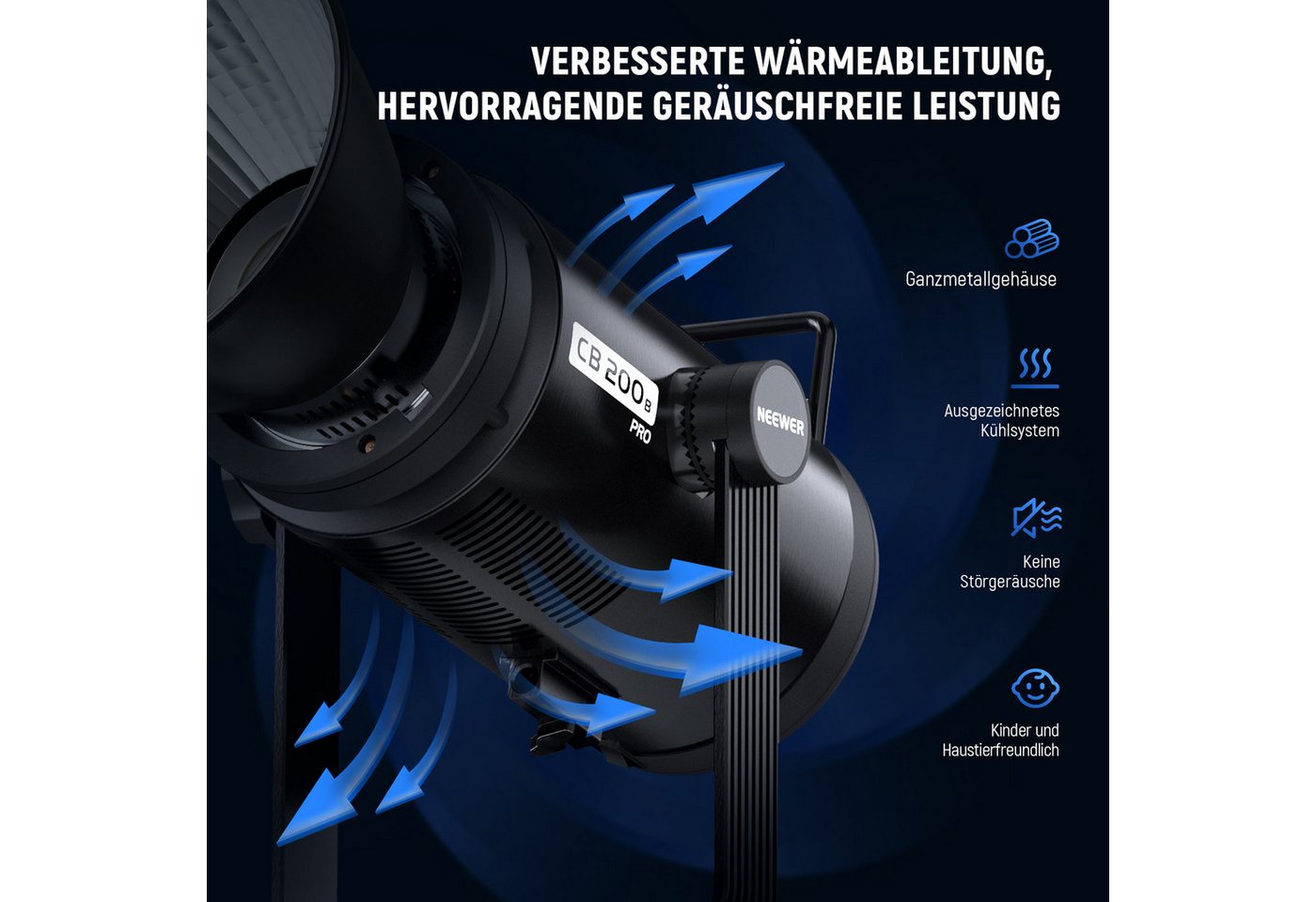 Neewer Videoleuchte CB200B 210W COB Bi-Color LED Videoleuchte Studiolicht, mit 2,4G/APP Fernbedienung, 2700K-6500K, CRI97+, 12 Effekte Bild 4