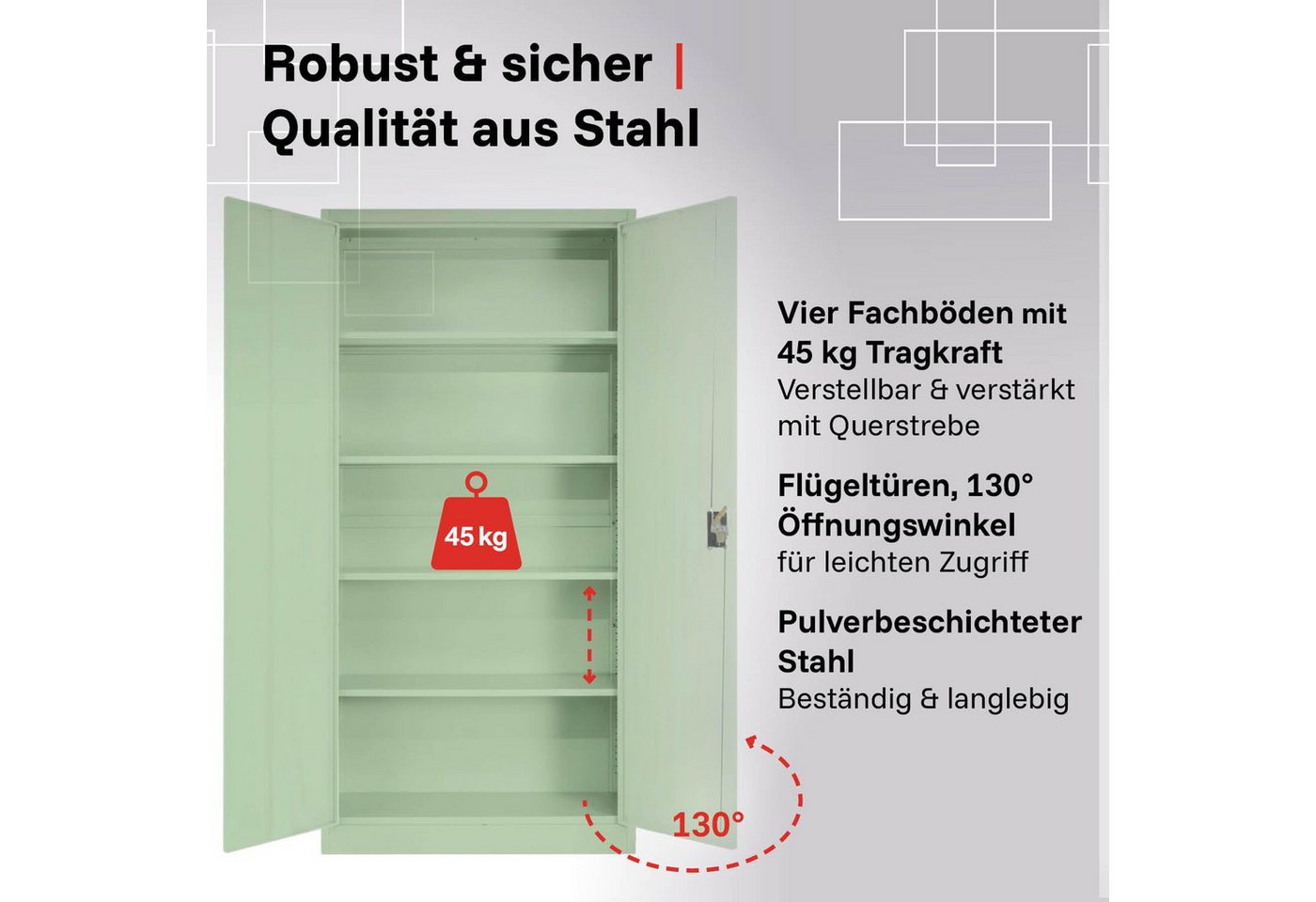 LagerZwei Aktenschrank Stahlschrank 185x90x40 cm (1-St) 3-fach verriegelt, 4 Böden, bis 50 Ordner, Flügeltüren 130°