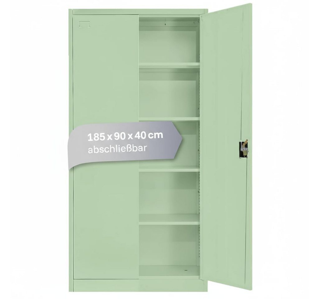 LagerZwei Aktenschrank Stahlschrank 185x90x40 cm (1-St) 3-fach verriegelt, 4 Böden, bis 50 Ordner, Flügeltüren 130° Bild 4