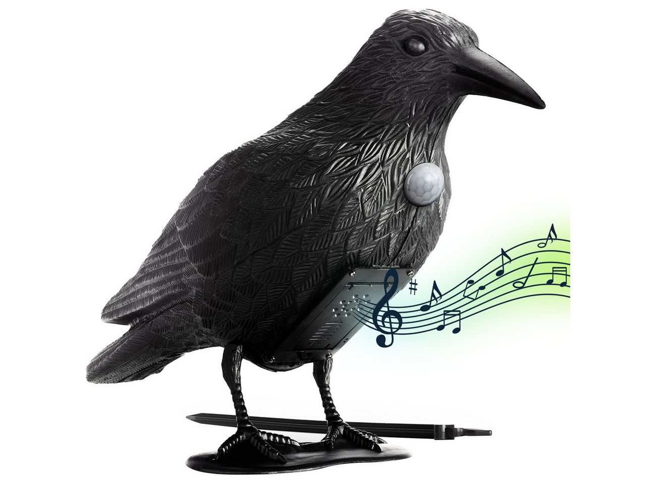 shop'n smile ideoon Vogel-Schreck Vogelabwehr Rabe mit Sound & Bewegungssensor Vogelschreck Schwarz, 2-tlg., 1er/2er-Set, Vogelschreck 10m Sensor-Reichweite, inkl. Batterien, akustisch