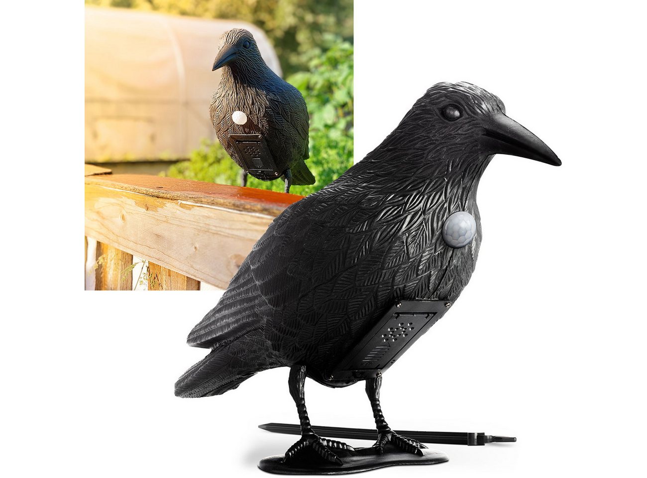 shop'n smile ideoon Vogel-Schreck Vogelabwehr Rabe mit Sound & Bewegungssensor Vogelschreck Schwarz, 2-tlg., 1er/2er-Set, Vogelschreck 10m Sensor-Reichweite, inkl. Batterien, akustisch Bild 2