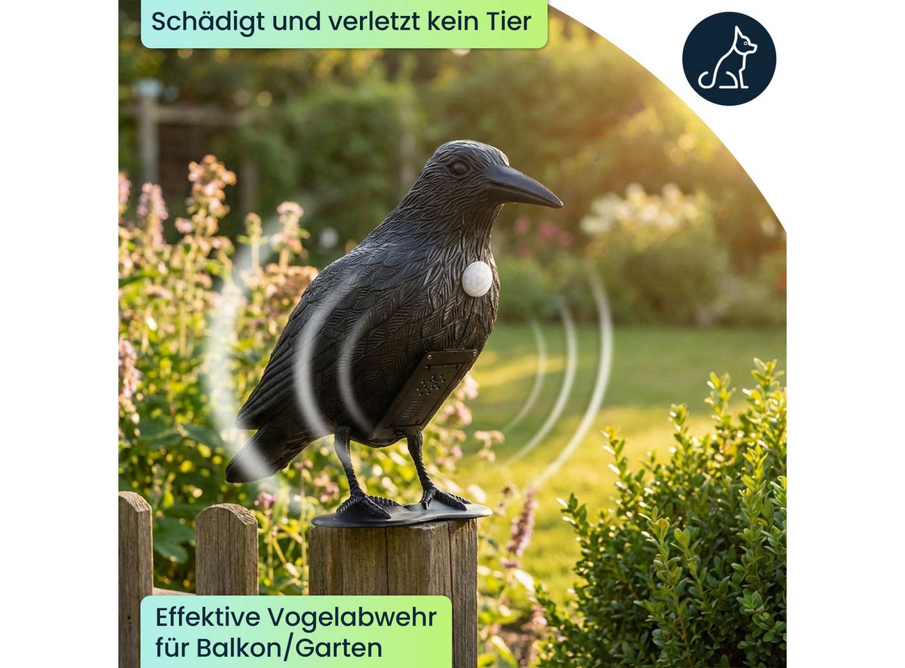 shop'n smile ideoon Vogel-Schreck Vogelabwehr Rabe mit Sound & Bewegungssensor Vogelschreck Schwarz, 2-tlg., 1er/2er-Set, Vogelschreck 10m Sensor-Reichweite, inkl. Batterien, akustisch Bild 3