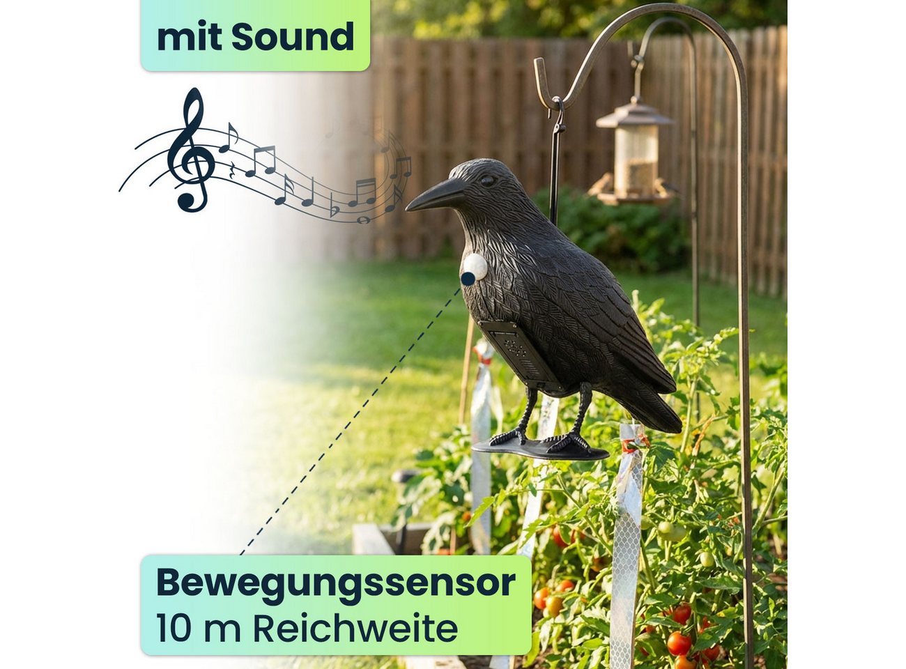 shop'n smile ideoon Vogel-Schreck Vogelabwehr Rabe mit Sound & Bewegungssensor Vogelschreck Schwarz, 2-tlg., 1er/2er-Set, Vogelschreck 10m Sensor-Reichweite, inkl. Batterien, akustisch Bild 4