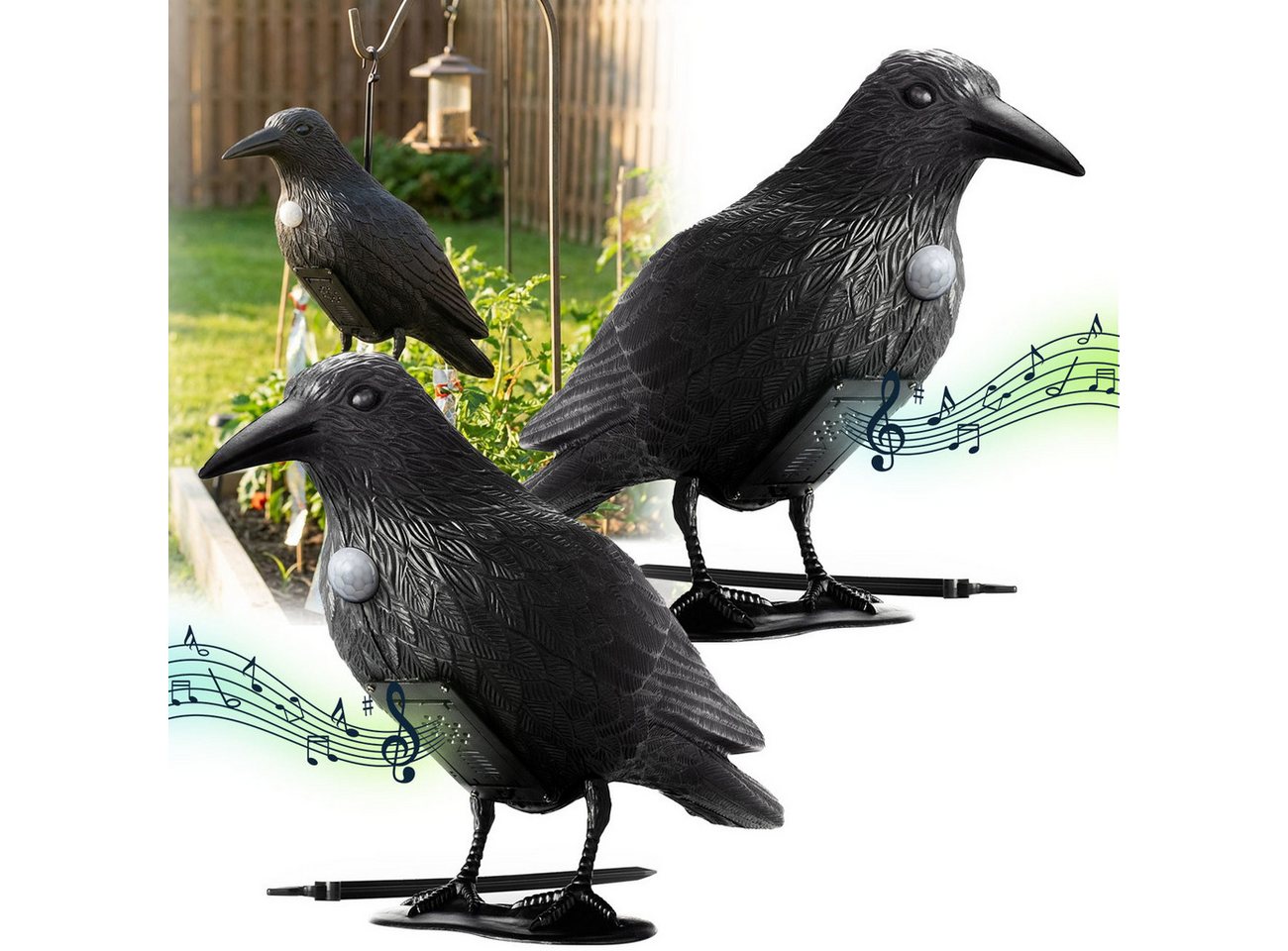 shop'n smile ideoon Vogel-Schreck Vogelabwehr Rabe mit Sound & Bewegungssensor Vogelschreck Schwarz, 2-tlg., 1er/2er-Set, Vogelschreck 10m Sensor-Reichweite, inkl. Batterien, akustisch Bild 5