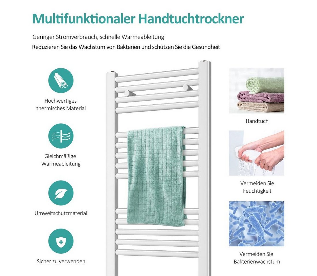 EMKE Badheizkörper 160x60cm Heizkörper Bad Mittelanschluss, Handtuchtrockner Handtuchwärmer Weiß Bild 3