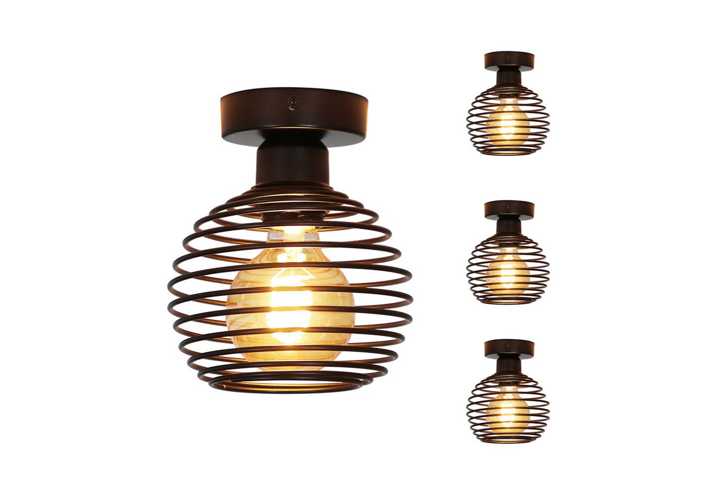 ZMH Deckenleuchte Retro Schwarz E27 1-flammig Lampen Ohne Leuchtmittel Wohnzimmer, Einfache Installation, LED wechselbar, Spiralkäfig,max. 40W, 15×16×16cm,Retro-Industrial-Look Bild 3
