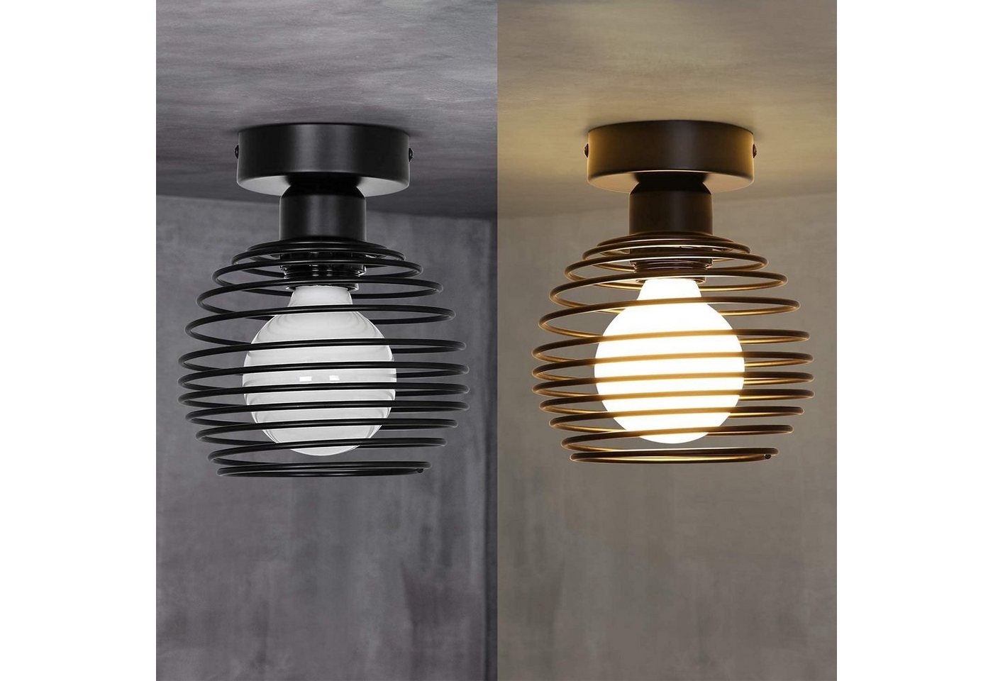 ZMH Deckenleuchte Retro Schwarz E27 1-flammig Lampen Ohne Leuchtmittel Wohnzimmer, Einfache Installation, LED wechselbar, Spiralkäfig,max. 40W, 15×16×16cm,Retro-Industrial-Look Bild 4