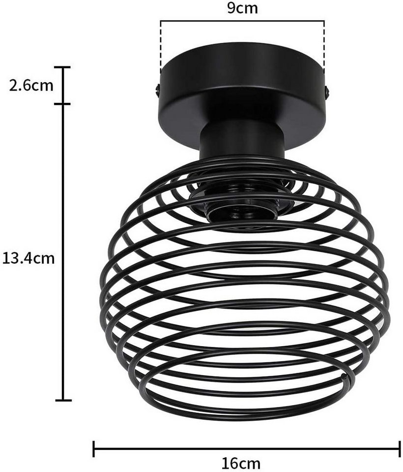 ZMH Deckenleuchte Retro Schwarz E27 1-flammig Lampen Ohne Leuchtmittel Wohnzimmer, Einfache Installation, LED wechselbar, Spiralkäfig,max. 40W, 15×16×16cm,Retro-Industrial-Look Bild 5