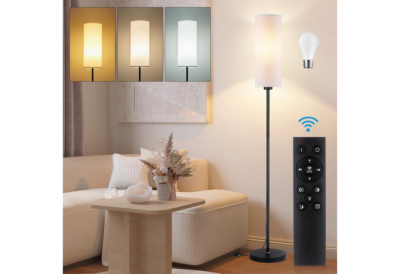 POPOLIC Stehlampe Stehleuchte mit Fernbedienung, dimmbar, inklusive 9-W-Glühbirne, Moderne Standard-Eck-Stehleuchte mit Fußschalter Bild 2