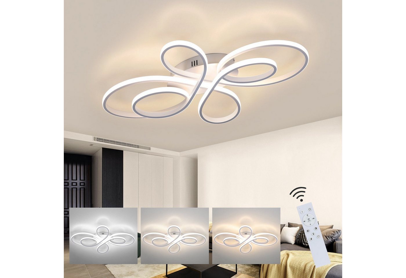 ZMH LED Deckenleuchte Wohnzimmer Modern Schmetterlingforming, dimmbar mit Fernbedienung, LED fest integriert, Warmweiß-Neutralweiß-Kaltweiß, Design Deckenbeleuchtung Groß für Esszimmer Büro Küche Bild 4