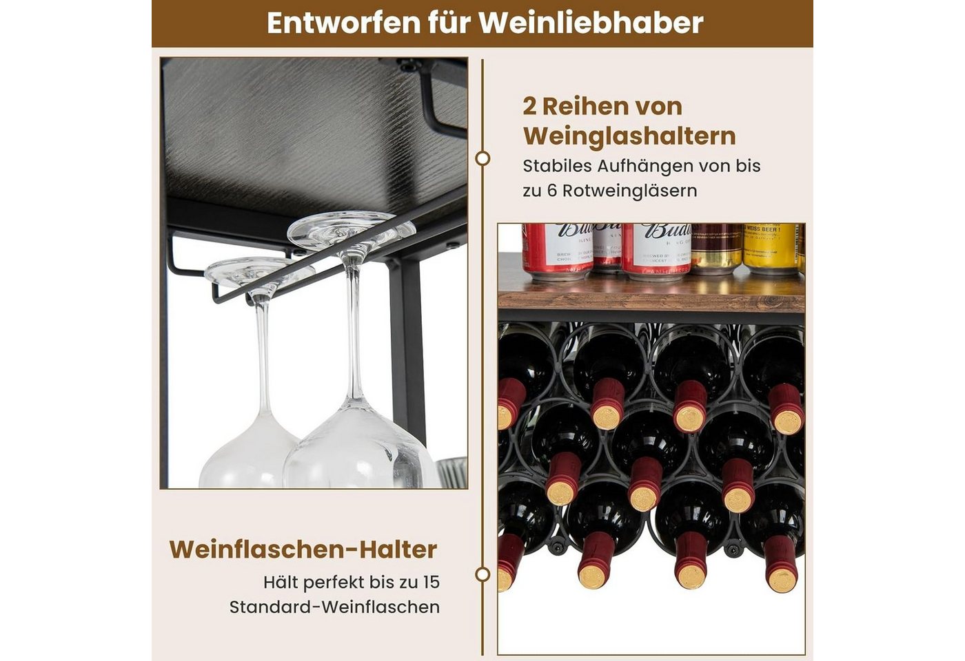 KOMFOTTEU Weinregal Flaschenregal, für 22 Flaschen, mit Steckdosen Bild 4