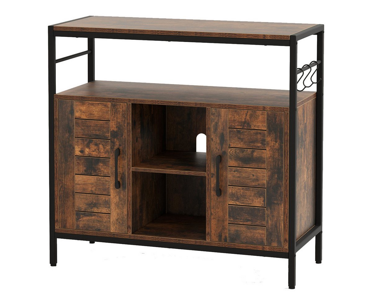 COSTWAY Küchenbuffet Sideboard Holz, mit verstellbarem Regal, Haken