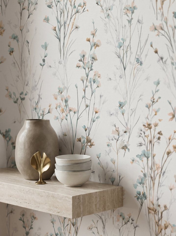 Newroom Vliestapete Lunara Hellgrün Tapete Vliestapete Blumen, strukturiert, Mustertapete