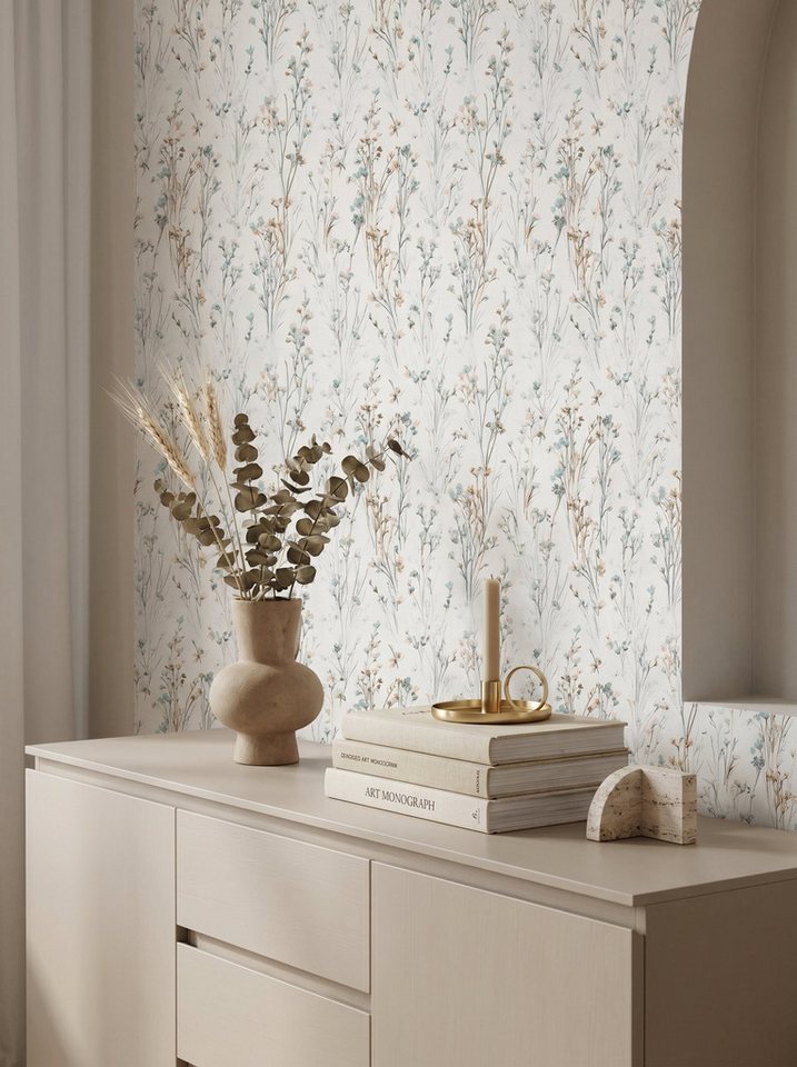 Newroom Vliestapete Lunara Hellgrün Tapete Vliestapete Blumen, strukturiert, Mustertapete Bild 2