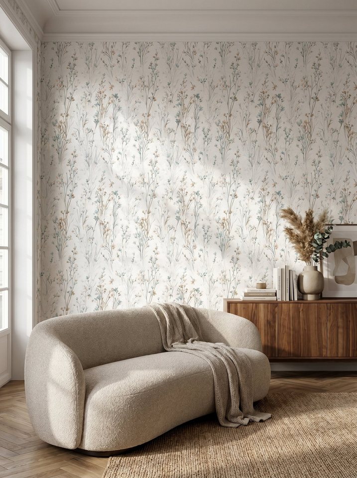 Newroom Vliestapete Lunara Hellgrün Tapete Vliestapete Blumen, strukturiert, Mustertapete Bild 3