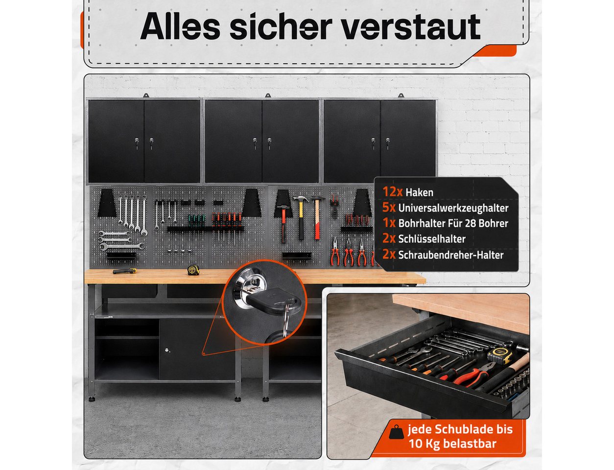 ONDIS24 Werkstatt-Set Ondis24 Werkstatt Set 240cm Werkbank Metall Werkzeugschrank Fritz Bild 2