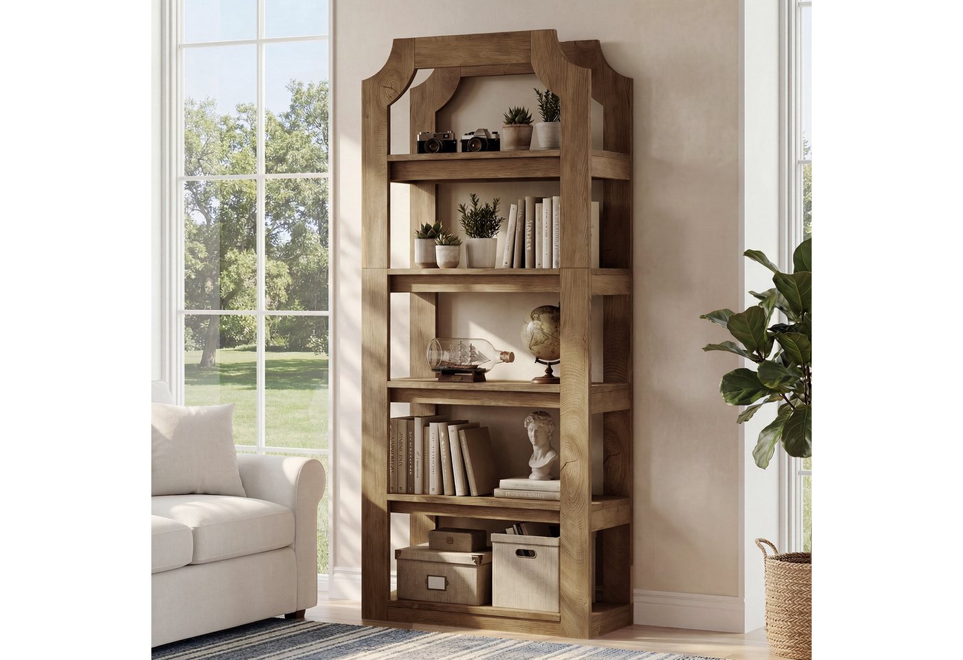Tribesigns Bücherregal 180 cm hohes, 5-stöckiges Bücherregal aus Holz im Landhausstil, freistehenden Bücherregalen Bild 4