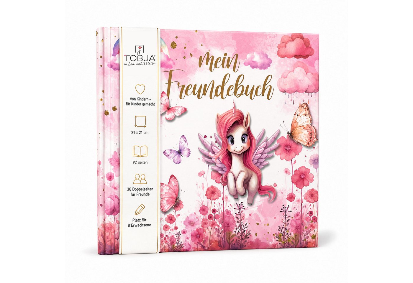 TOBJA Poesiealbum Freundebuch Grundschule Einhorn 21x21 cm - 30 Freunde, 8 Erwachsene, Einhorn-Motiv, 92 Seiten, 30 Doppelseiten, FSC®-Papier Bild 3