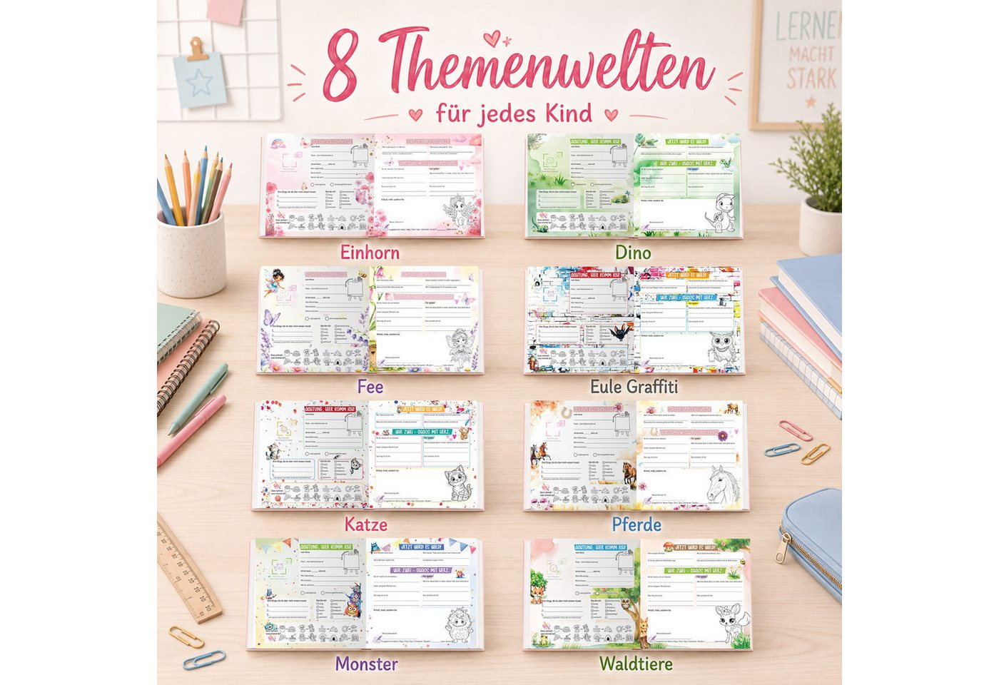 TOBJA Poesiealbum Freundebuch Grundschule Einhorn 21x21 cm - 30 Freunde, 8 Erwachsene, Einhorn-Motiv, 92 Seiten, 30 Doppelseiten, FSC®-Papier Bild 5