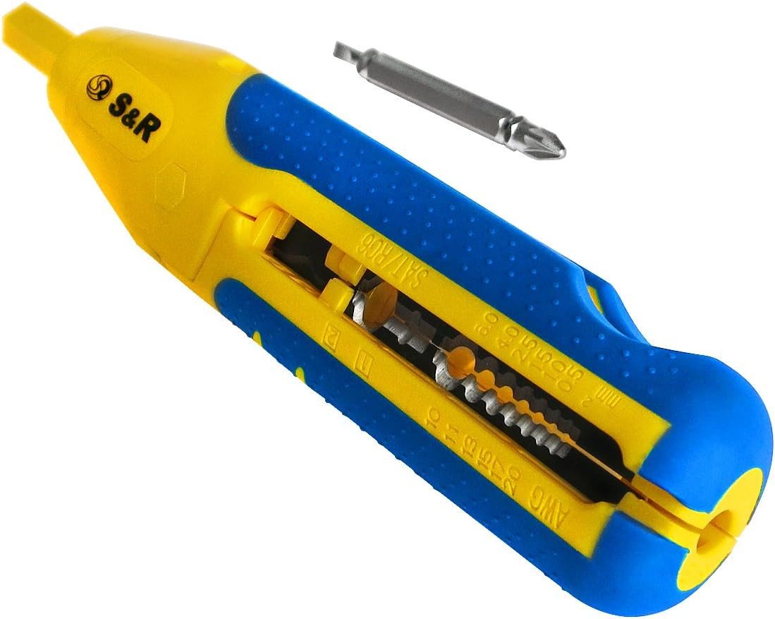 S&R Abisolierzange Abmantler - Abisolierwerkzeug mit Bithalter / Kabelschneider 3x1,5 mm, 1-tlg., Bithalter PZ2 & Schlitz 4.0mm, SAT/RG6 & RG59 Abisolierer Bild 3