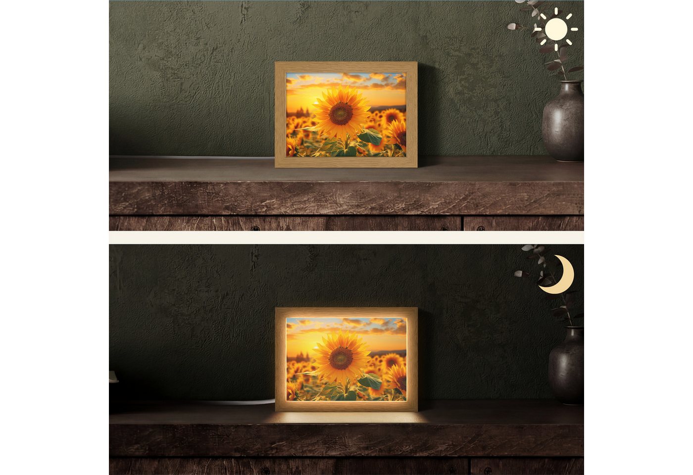 OnlyWow Tischleuchte Sonnenblume - Blumen - Gelb - Blumenfeld mit Sonnenblumen, Dimmbar, Farbwechsel, LED, Warmweiß, Kaltweiß, Neutralweiß Einstellbar, Tischlampe, Schreibtischlampe, Desk, Dimmbar, mit Kabel, LED