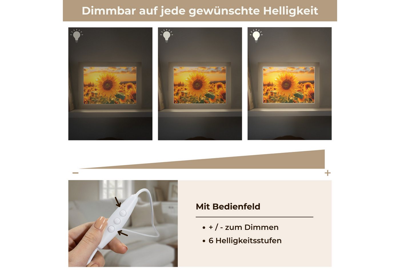 OnlyWow Tischleuchte Sonnenblume - Blumen - Gelb - Blumenfeld mit Sonnenblumen, Dimmbar, Farbwechsel, LED, Warmweiß, Kaltweiß, Neutralweiß Einstellbar, Tischlampe, Schreibtischlampe, Desk, Dimmbar, mit Kabel, LED Bild 4