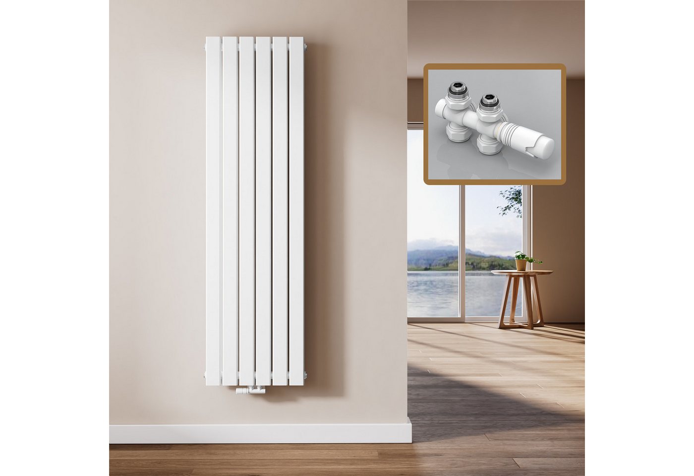 EMKE Heizkörper Flach Vertikal Doppellagig Design Paneelheizkörper Höhe: 160/180cm, 1449W für 14qm Raum Mittelanschluss Weiß Bild 4