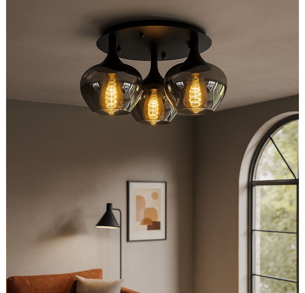 GLOBO LIGHTING Deckenleuchte, Leuchtmittel nicht inklusive, Deckenlampe Rauchglas Wohnzimmerleuchte Deckenleuchte rund Glaskugel Bild 2