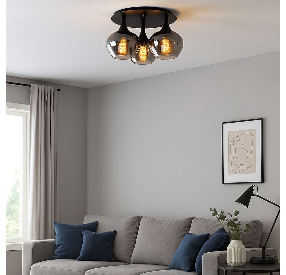 GLOBO LIGHTING Deckenleuchte, Leuchtmittel nicht inklusive, Deckenlampe Rauchglas Wohnzimmerleuchte Deckenleuchte rund Glaskugel Bild 3