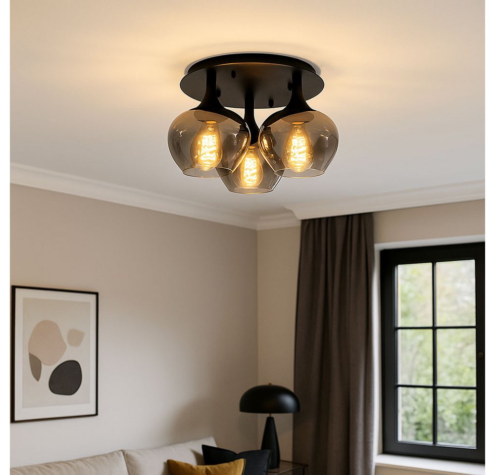 GLOBO LIGHTING Deckenleuchte, Leuchtmittel nicht inklusive, Deckenlampe Rauchglas Wohnzimmerleuchte Deckenleuchte rund Glaskugel Bild 5