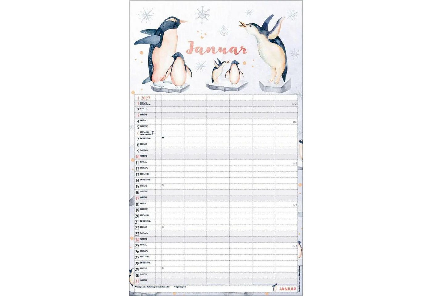 Korsch Verlag Wandkalender Familienplaner Aquarell 2027 Bild 4