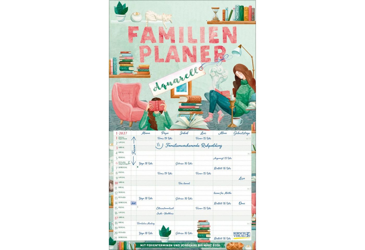 Korsch Verlag Wandkalender Familienplaner Aquarell 2027 Bild 5