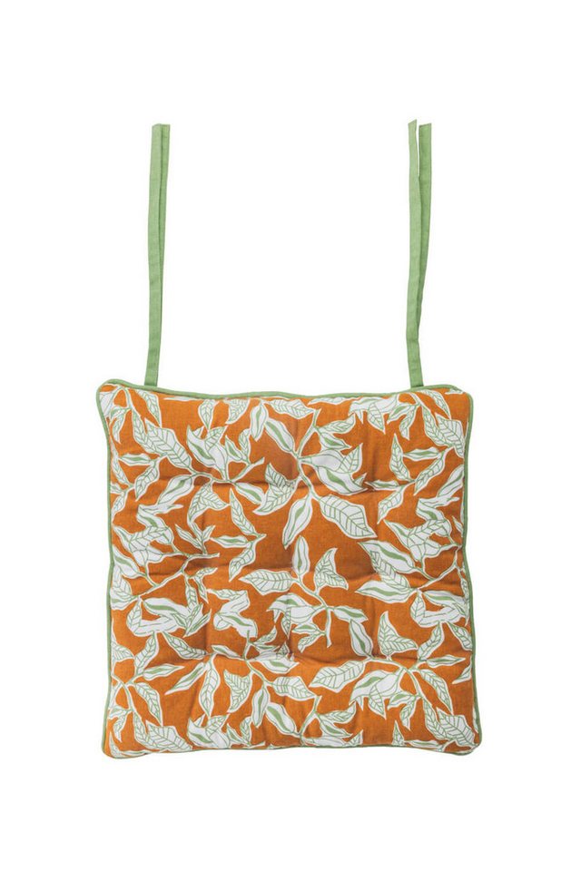 Tranquillo Sitzkissen LEAFY FOREST 40x40x4 cm orange Bio-Baumwoll-Bezug Bänder zum Fixieren, Nachhaltiges Stuhlkissen mit recycelter Füllung und Wendedesign Bild 2
