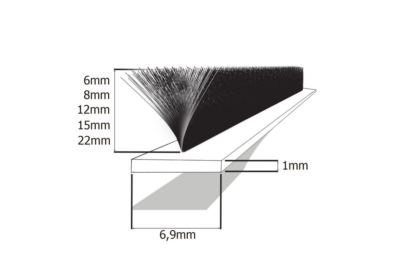 DQ-PP Türbodendichtung DQ-PP Bürstendichtung GRAU, 5m, 6,9mm x 6-22mm, Winddicht, Türbürste, L: 2,2 cm, Dichtungsbürste für Türen selbstklebend, Insektenschutz, Bürstenleiste Bild 4