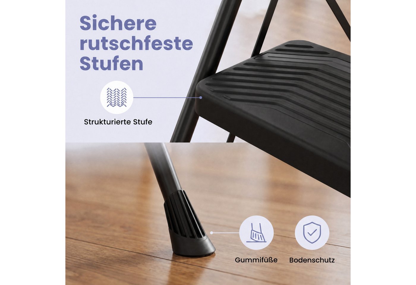 SONGMICS Trittleiter Klapptritt aus Stahl Klappbar mit Handlauf, 4 Stufen Stahlleiter für Haushalt, 150 kg Belastbar, Rutschfest Bild 4