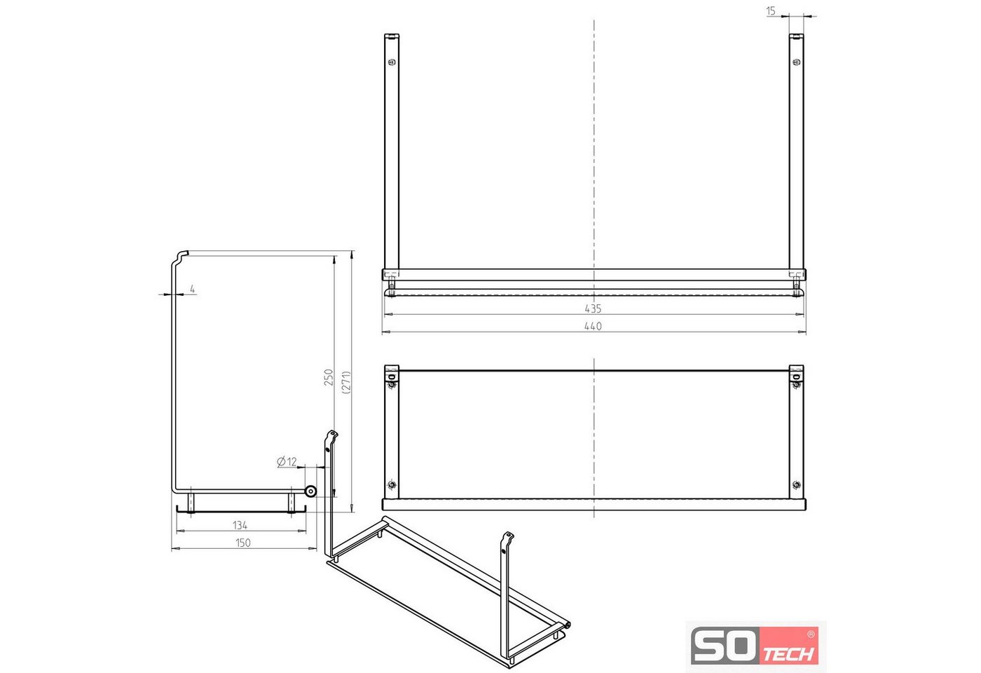 Kesseböhmer Küchenrückwand Linero Style Relingsystem für die Küche - versch. Elemente, (1-tlg), Universalablage in schwarz zum Einhängen Bild 2