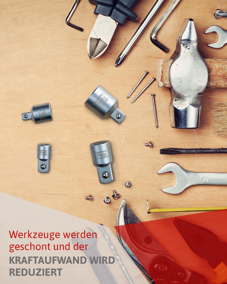 Red Tools Stecknuss Red Tools - Stecknuss-Adapter für Ratschen-6-teilig im Koffer, 7-St.