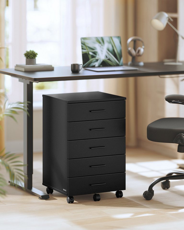 VASAGLE Rollcontainer mobiler Aktenschrank, Schubladenschrank, für Büro, Homeoffice, mit schraubenlosen Gleitschienen, Druckerständer