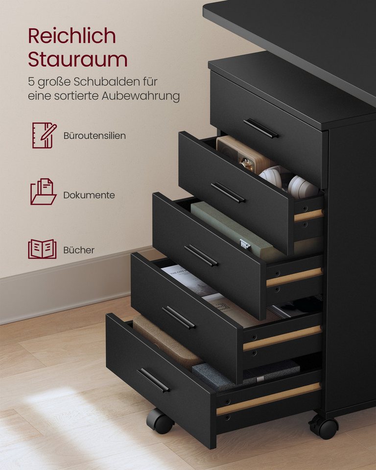 VASAGLE Rollcontainer mobiler Aktenschrank, Schubladenschrank, für Büro, Homeoffice, mit schraubenlosen Gleitschienen, Druckerständer Bild 5