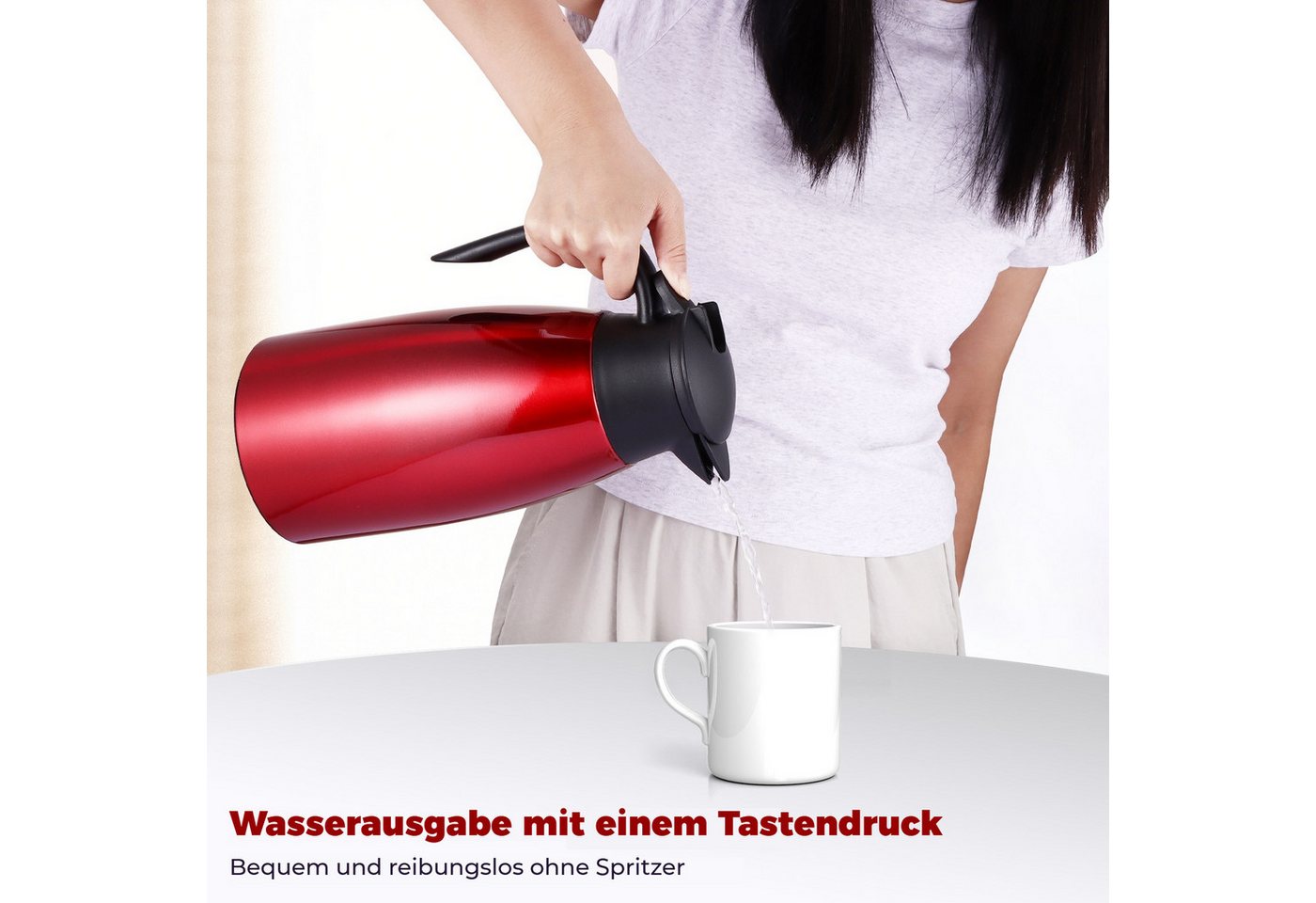 BlingBin Isolierkanne 2,1L Doppelwandige Vakuumisolierung Kaffeekanne, Thermoskanne, 2.1 l, (304 Edelstahl Isolierte Wasserkocher mit Auslaufsicherem Deckel, 24 Stunden Wärmedämmung, 1-St., Produktmaße: 13,5 × 25,5 cm), Teekanne Thermo für Büro, Zuhause, Kaffee, Milch, Tee, Getränke Bild 2