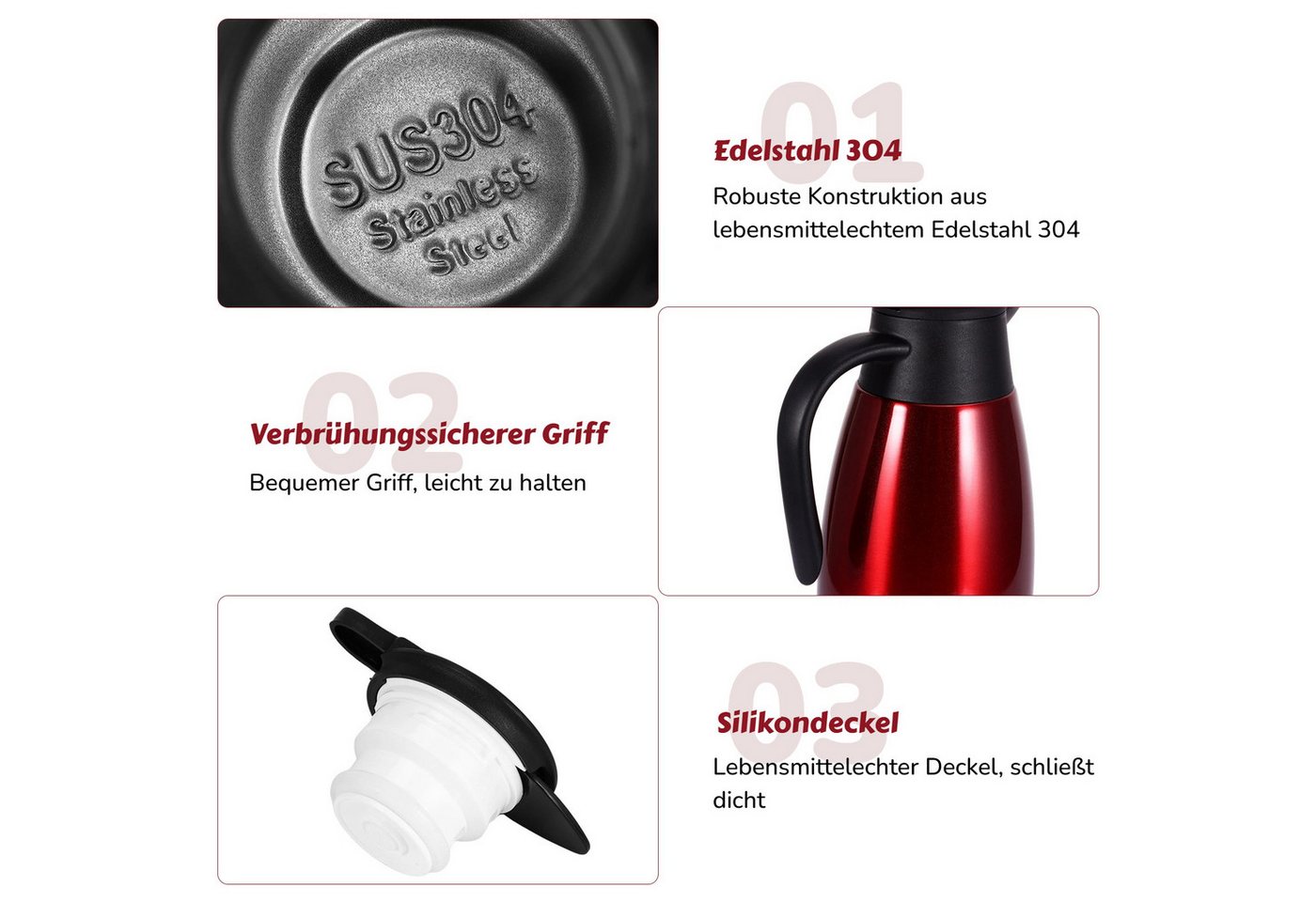 BlingBin Isolierkanne 2,1L Doppelwandige Vakuumisolierung Kaffeekanne, Thermoskanne, 2.1 l, (304 Edelstahl Isolierte Wasserkocher mit Auslaufsicherem Deckel, 24 Stunden Wärmedämmung, 1-St., Produktmaße: 13,5 × 25,5 cm), Teekanne Thermo für Büro, Zuhause, Kaffee, Milch, Tee, Getränke Bild 3