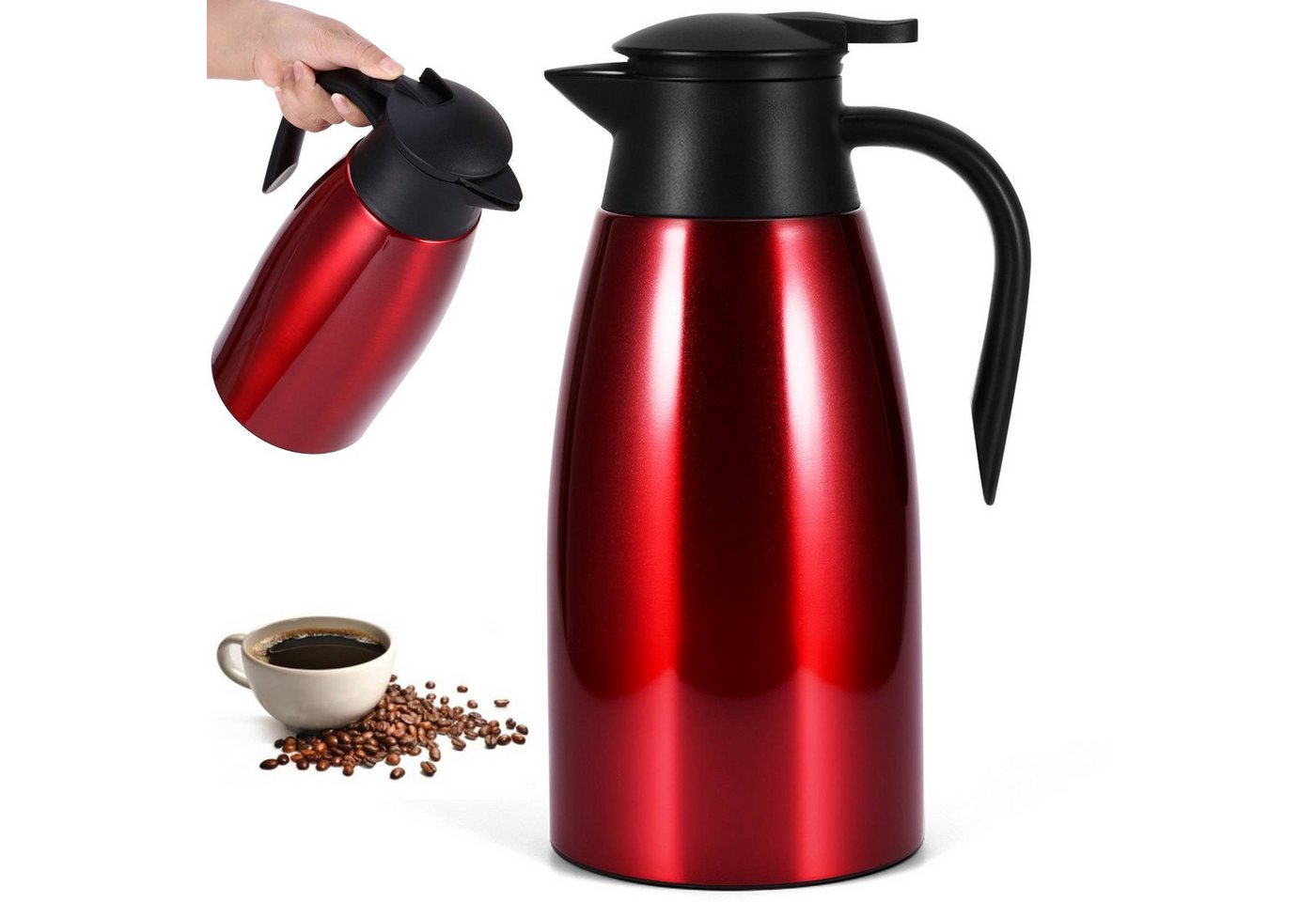 BlingBin Isolierkanne 2,1L Doppelwandige Vakuumisolierung Kaffeekanne, Thermoskanne, 2.1 l, (304 Edelstahl Isolierte Wasserkocher mit Auslaufsicherem Deckel, 24 Stunden Wärmedämmung, 1-St., Produktmaße: 13,5 × 25,5 cm), Teekanne Thermo für Büro, Zuhause, Kaffee, Milch, Tee, Getränke Bild 4