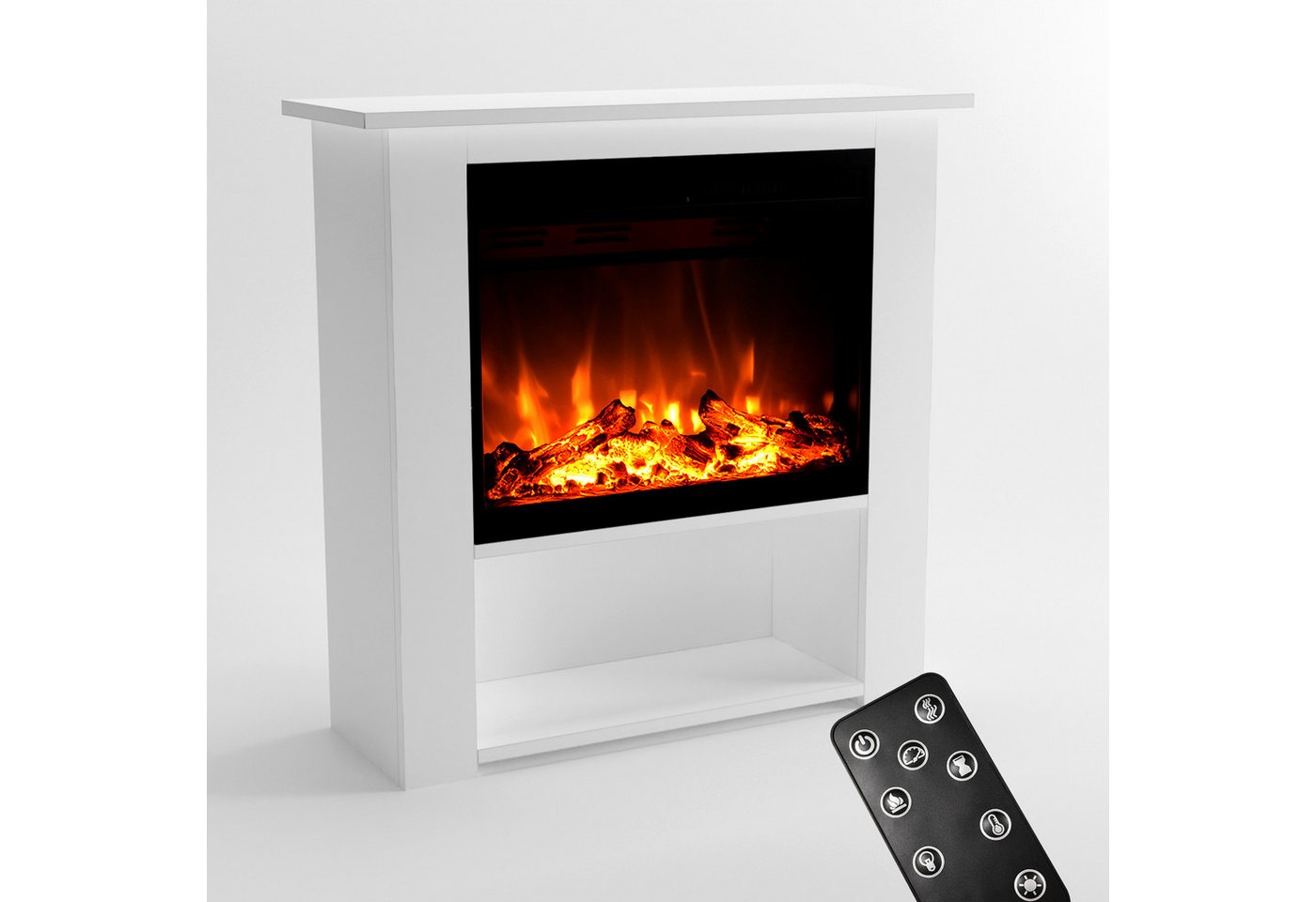 GLOW FIRE Elektrokamin THEBE LED Kamin mit Heizung, Standkamin, Elektrischer Kamin mit 3-fach Farbwechsler und Knisterfunktion
