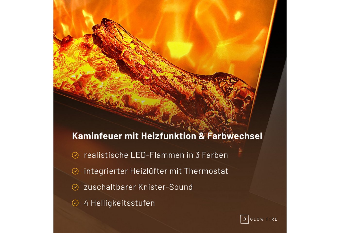 GLOW FIRE Elektrokamin THEBE LED Kamin mit Heizung, Standkamin, Elektrischer Kamin mit 3-fach Farbwechsler und Knisterfunktion Bild 3