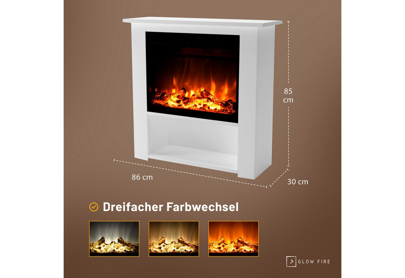GLOW FIRE Elektrokamin THEBE LED Kamin mit Heizung, Standkamin, Elektrischer Kamin mit 3-fach Farbwechsler und Knisterfunktion Bild 4