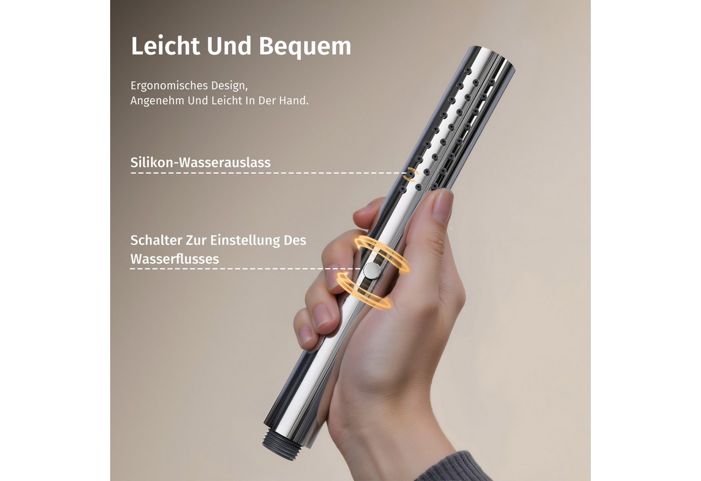 Oihpaw Handbrause mit Schlauch & Halterung – 2 Modi, Edelstahl, (1-tlg), Runder Handbrausekopf, Pflegeleichte Silikondüse Bild 4