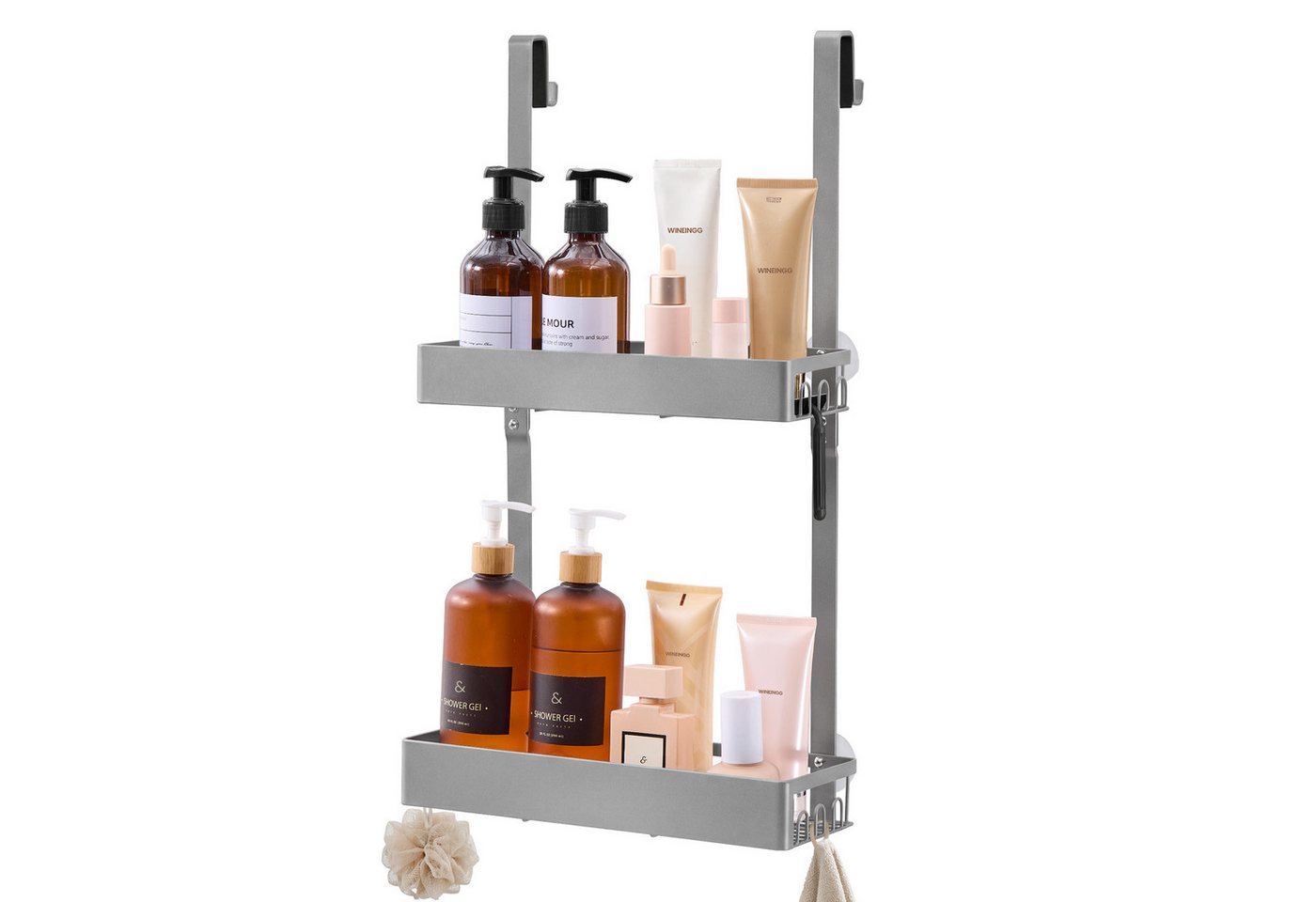 SONGMICS Duschablage Duschregal, 31,5 x 15,5 x 56 cm, 2 Ebenen Badezimmer Organizer mit Haken Bild 5