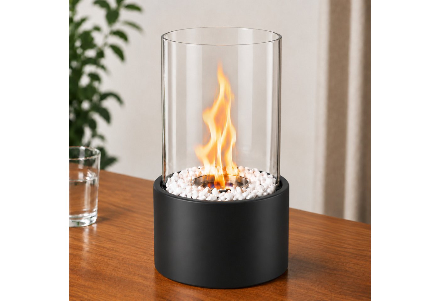 Nettlife Tischfeuer Tischfeuerstelle Rund, Ethanol Tischkamin, Glas Dekosteinen, Schwarz (Set, Für Balkon Schlafzimmer Zuhause), Die Party Geschenkideens oder als stilvolle Tischdekoration Bild 2